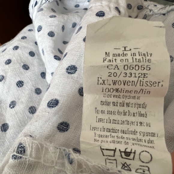 M Made In Italy Dress 100% Linen Sz L White & Blue Polka Dot Lagenlook Pullover - Picture 6 of 7